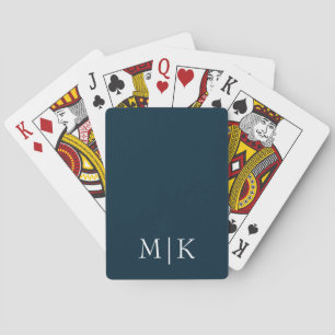Dark Navy Blue and White   Modern Monogram Playing Cards