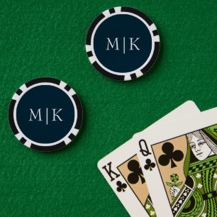 Dark Navy Blue and White Modern Monogram Poker Chips