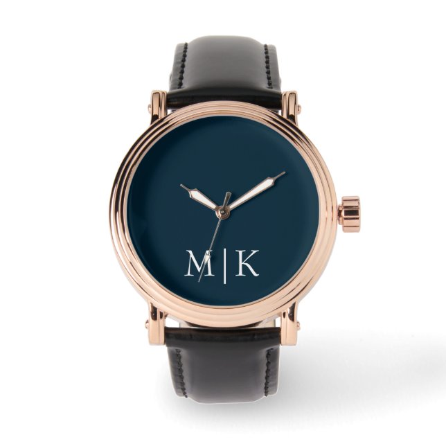Dark Navy Blue and White | Modern Monogram Watch (Front)