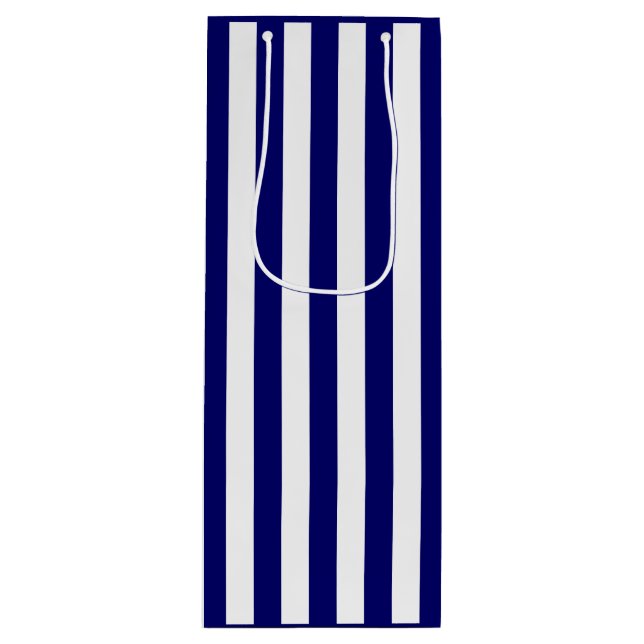 Dark Navy Blue and White Stripe Wine Gift Bag (Front)