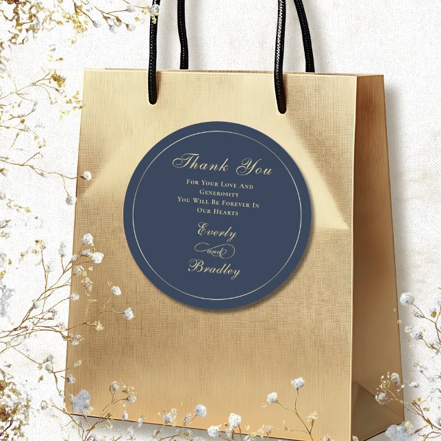 Dark Navy Blue Background Gold Script Elegant  Classic Round Sticker (Creator Uploaded)