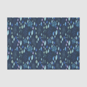 Dark Navy Blue Botanical Leaves Garden Watercolor Tissue Paper