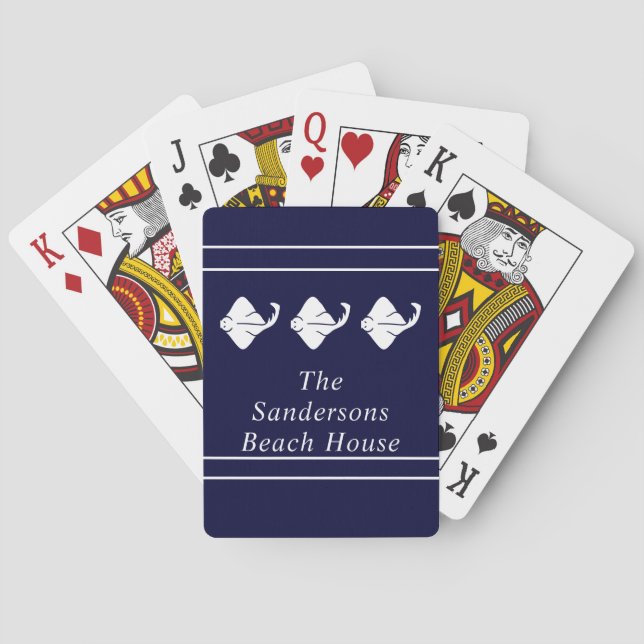 Dark Navy Blue Coastal Nautical Stingray Manta Ray Playing Cards (Back)