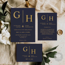 Dark Navy Blue Colour And Gold Plain Wedding