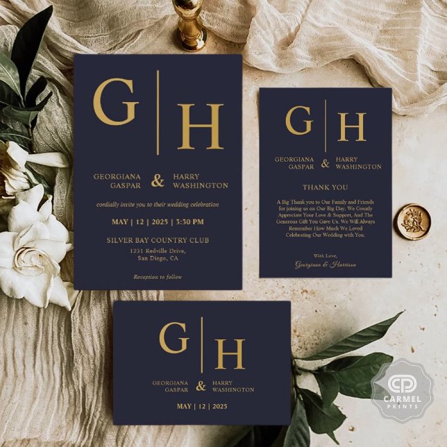 Dark Navy Blue Colour And Gold Plain Wedding Invitation (Dark Navy Blue Color And Gold Plain Wedding Invitation)