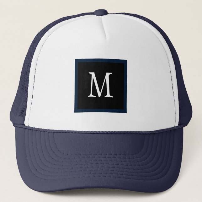 Dark Navy Blue Custom Single Initial Classic Trucker Hat (Front)