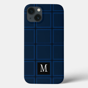Dark Navy Blue Custom Single Initial Striped iPhone 13 Case