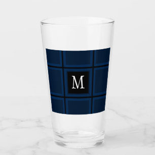 Dark Navy Blue Custom Single Initial Striped Glass