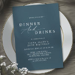 Dark Navy Blue | Elegant Simple Birthday Dinner Invitation<br><div class="desc">Simple and elegant birthday dinner invitations that can be changed to any age. Text reads: "please join us for dinner and drinks" with a calligraphy script. White font on a contrasting dark blue background.</div>