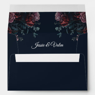 Dark Navy Blue Floral Elegant Wedding Maroon Mauve Envelope