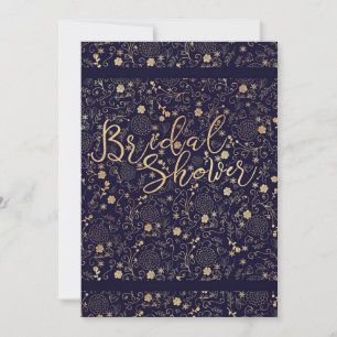 Dark Navy Blue & Gold Elegant Bridal Shower Invitation