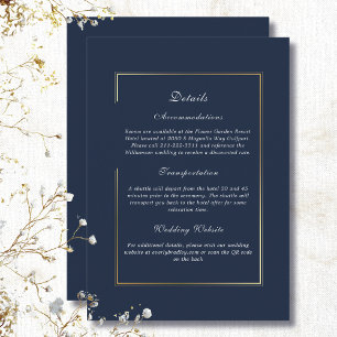 Dark Navy Blue Gold Frame Detail Enclosure Invitation