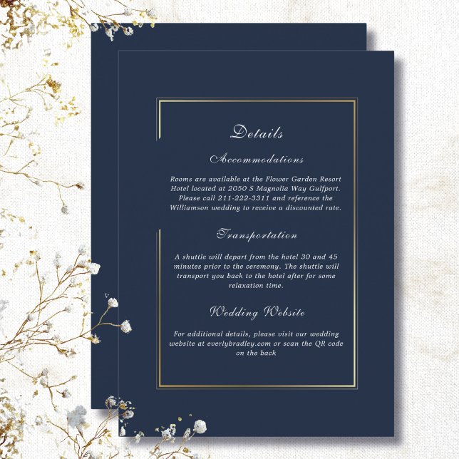 Dark Navy Blue Gold Frame Detail Enclosure Invitation (Creator Uploaded)