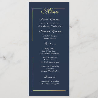 Dark Navy Blue Gold Frame White Script Menu Choice