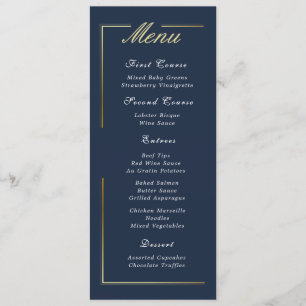 Dark Navy Blue Gold Frame White Script Simple Menu