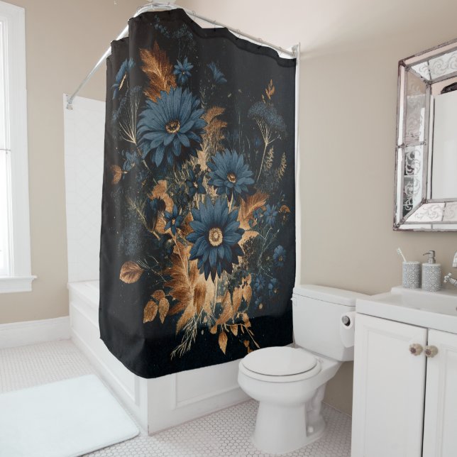 Dark Navy Blue & Gold Rustic Floral Glam Boho  (In Situ)
