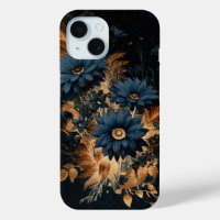 Dark Navy Blue & Gold Rustic Floral Glam Boho