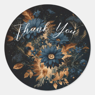 Dark Navy Blue & Gold Rustic Glam Boho Wedding  Classic Round Sticker
