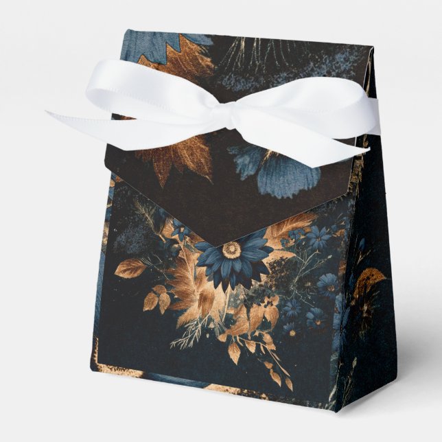 Dark Navy Blue & Gold Rustic Glam Boho Wedding  Favor Box (Front Side)