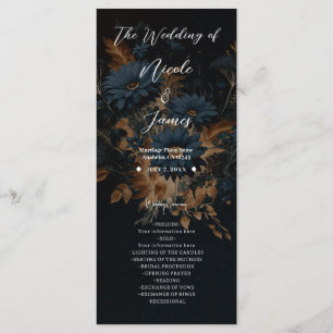 Dark Navy Blue & Gold Rustic Glam Boho Wedding  Program