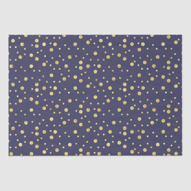 Dark Navy Blue Golden Chic Dots Tissue Paper (Front)
