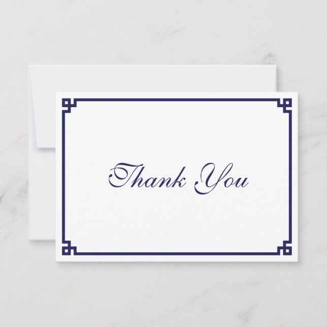 Dark Navy Blue Greek Key Border Thank You Card (Front)