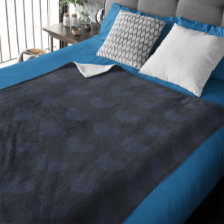 Dark Navy Blue Hearts Pattern Fleece Blanket