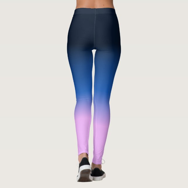 Dark Navy Blue Lilac Lavender Light Purple Ombre Leggings (Back)