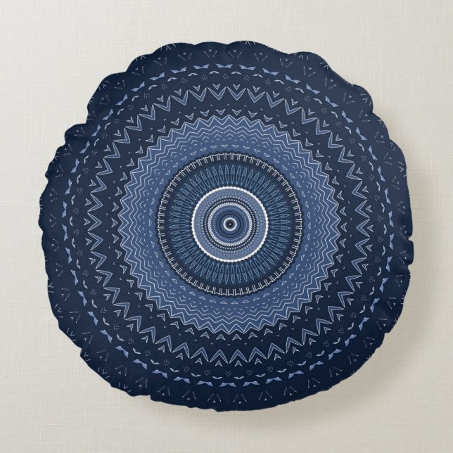 Dark Navy Blue Mandala  Round Pillow (Front)