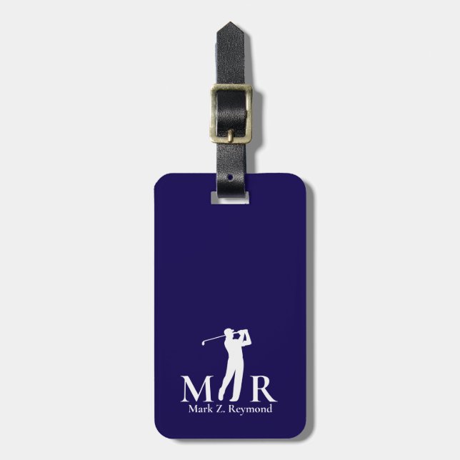 Dark Navy Blue Monogram Golfer Luggage Tag (Front Vertical)