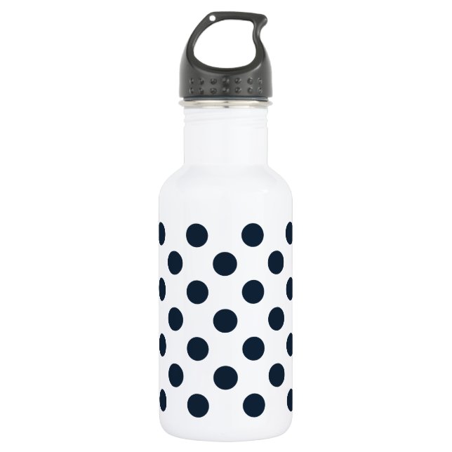 Dark navy blue polka dots 532 ml water bottle (Front)