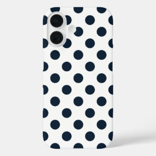 Dark navy blue polka dots iPhone 16 case
