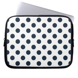 Dark navy blue polka dots laptop sleeve