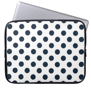 Dark navy blue polka dots laptop sleeve