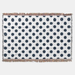 Dark navy blue polka dots throw blanket