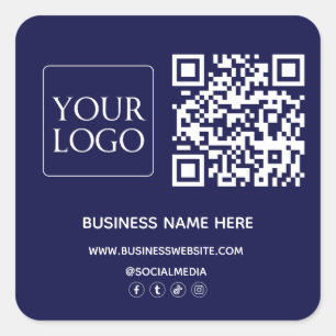 Dark Navy Blue QR Code Business Logo Website Square Sticker