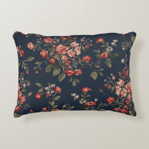 Dark Navy Blue Red Sage Cottage Floral Accent Pillow