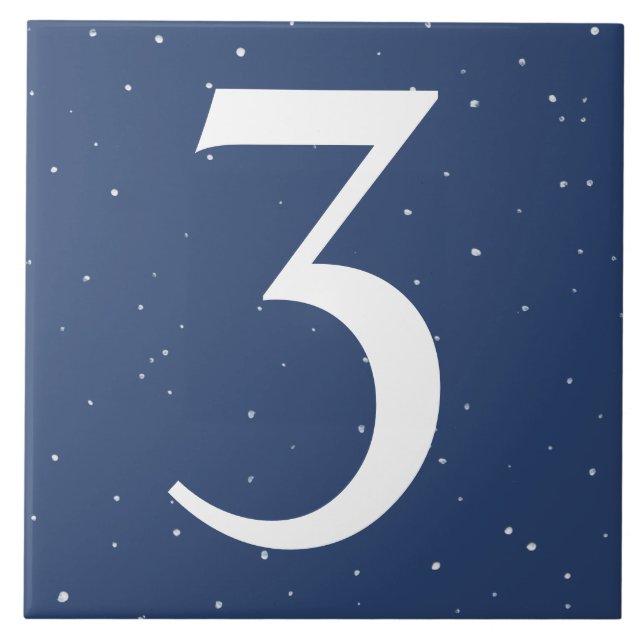 Dark Navy Blue Starry Night House Number 3 Three Tile (Front)
