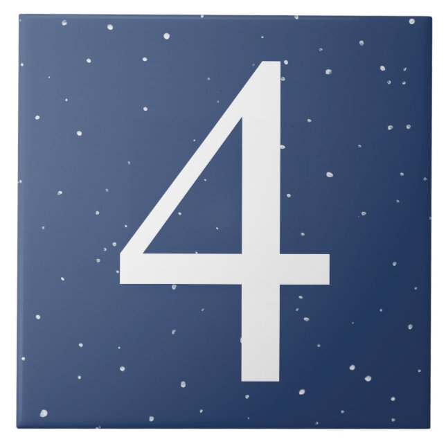 Dark Navy Blue Starry Night House Number 4 Four Tile (Front)