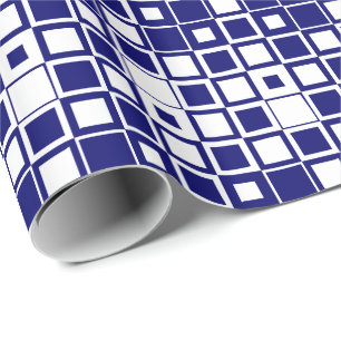 Dark Navy Blue/White Square Inside Square Wrapping Paper