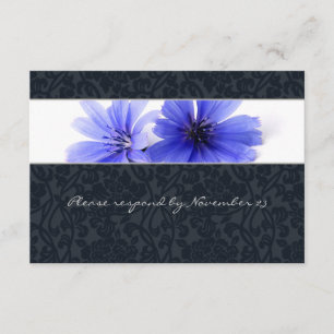 Dark Navy Floral Damask rsvp with envelope Card