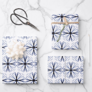 Dark Navy Flower Design Customizable Background Wrapping Paper Sheet