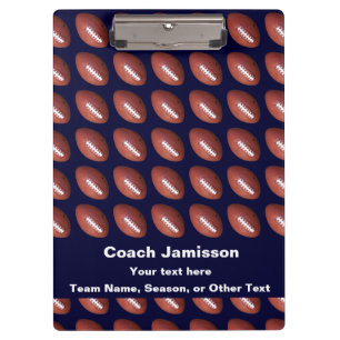 Dark Navy Football Pattern, Thank You Coach, Clipboard
