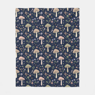 Dark Navy Fungi Minimalist Office Cozy Gift Fleece Blanket