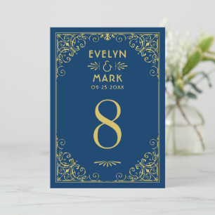 Dark Navy Gold Art Deco Wedding Table Number