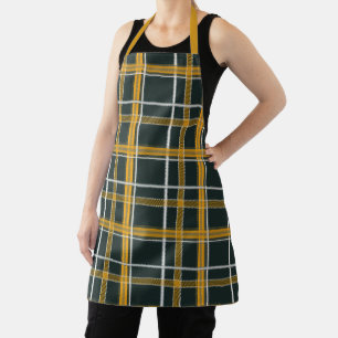 Dark Navy Gold Plaid Aesthetic Apron