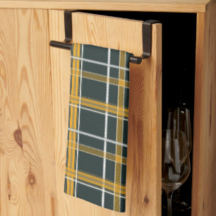 Dark Navy Gold Plaid Aesthetic Kitchen Towel