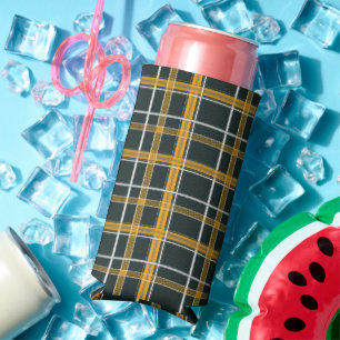 Dark Navy Gold Plaid Aesthetic Seltzer Can Cooler