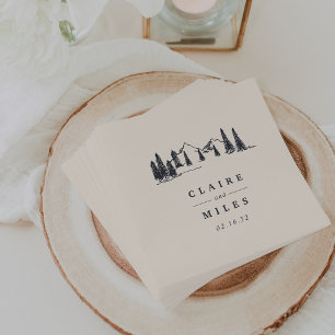 Dark Navy   Mountain Sketch Personalized Wedding Napkin