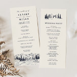 Dark Navy | Mountain Sketch Wedding Ceremony Program<br><div class="desc">Our wintry, rustic chic wedding program features your ceremony details with a sketched illustration of mountain peaks, pine trees and a flowing river along the bottom. Reverse side lists the members of your wedding party with easily editable text fields. Coordinates with our Mountain Sketch wedding invitation collection. Use the template...</div>
